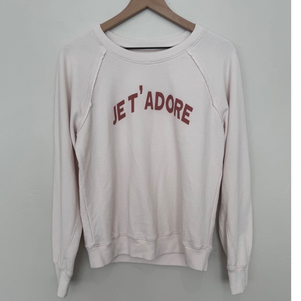 Sundry Je T Adore French Graphic Raglan Sweatshirt Cream Pink Lounge Medium Cozy